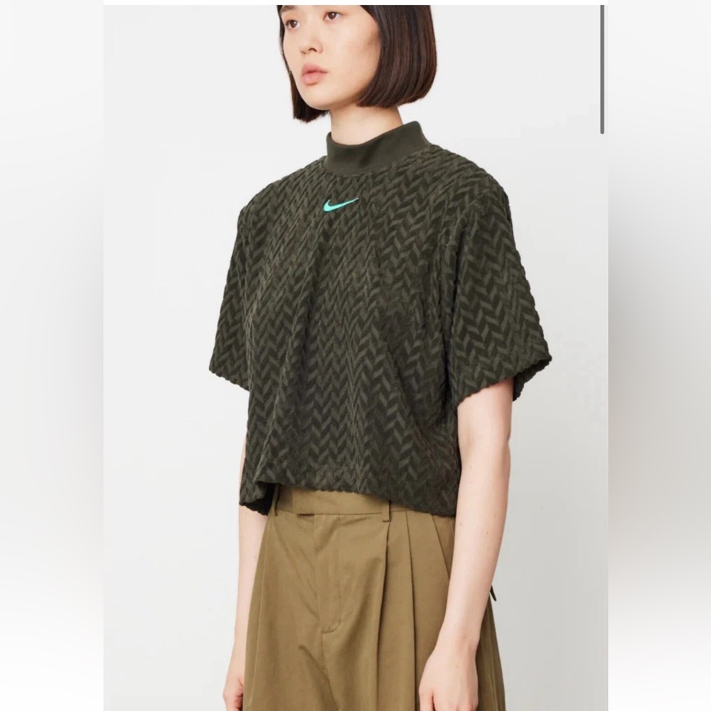Nike Modern Everyday Sportswear Terry Cloth Dark Green Top Size M